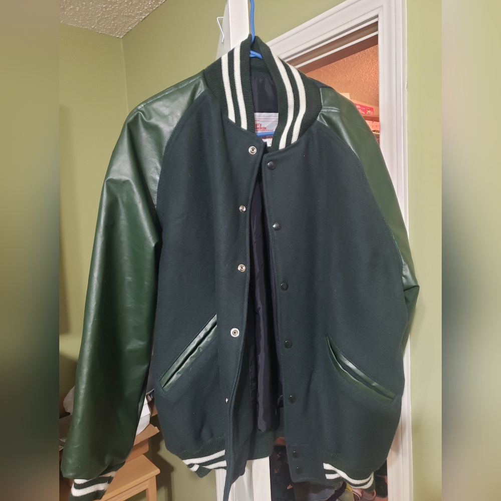 Green varsity jacket